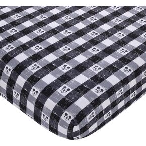 Disney Mickey Mouse - Black, White and Gray Plaid Nursery Fitted Crib Sheet in Kuwait