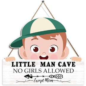 Little Man Cave Wooden Hanging Wall Sign Boy Nursery Wall Decor For Toddlers Kids Baby Bedroom Wood Plank Design Hanging Sign Home Decor in Kuwait