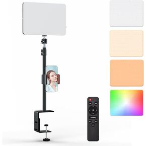 MYSWEETY Streaming Key Light، 9 بوصات LED مكتب فيديو مع C-Clamp، 8 ألوان RGB 3200K-5500K قابلة للتعتيم مع جهاز التحكم عن بعد وحامل الهاتف، لوحة ضوء للبث المباشر، إضاءة التصوير الفوتوغرافي في الاستوديو (عبوة واحدة) in Kuwait