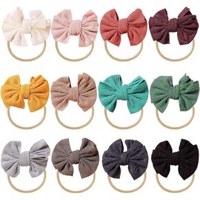 انزوني مجموعة من 12 قطعة من اطواق الرأس المصنوعة من النايلون المرن الناعم على شكل فيونكة، ربطات شعر مطاطية اكسسوارات للفتيات الصغيرات وحديثي الولادة والرضع in Kuwait