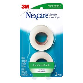 شريط شفاف مرن من Nexcare، شريط طبي شفاف مقاوم للماء، يؤمن الضمادات وأنابيب القسطرة - 1 × 10 ياردة، 2 لفافة من الشريط