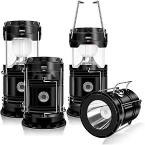 DIBMS 4-Pack Solar Camping Lantern, Collapsible Flashlight Emergency Lights | LED Solar USB Rechargeable Lamp Folding Tent Hanging Lights Survival Kits for Hurricanes Power Outages Indoor Outdoor (Black) in Saudi Arabia
