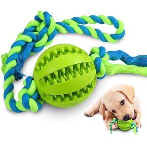 Puppy Toys Interactive Dog Toys Balls for Small Medium Dogs Chew Teething Teeth Cleaning Treat Dispensing Durable Rubber Ball Dog Rope Toy for Tug of War Playing (Blue)