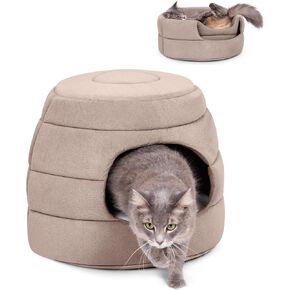 BIRDROCK HOME 2 in 1 Pet Bed for Cats or Small Dogs - Cozy Cat Cave or Plush Dog Bed - Indoor Teepee House for Pets (16 Inch Wide, Grey)