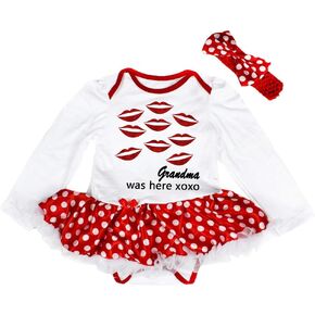 Petitebella Red Lips Grandma كانت هنا XOXO Baby Dress Nb-18m in Kuwait
