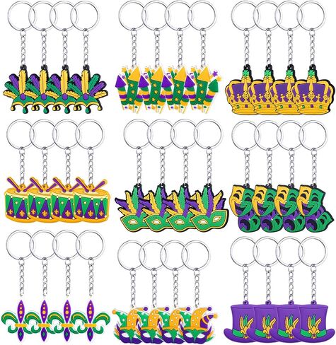 Jadive 36 Pcs Mardi Gras Decorations PVC Keychains Mardi Gras Theme Party Supplies Feather Masquerade Masks, Crowns, Fleurs-De-Lis, Mardi Gras Beads Chains (Mask) in Saudi Arabia