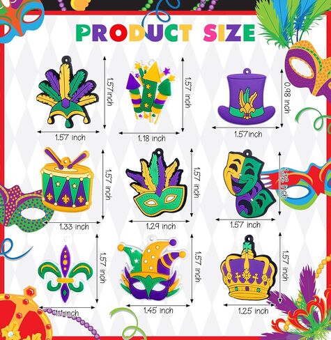 Jadive 36 Pcs Mardi Gras Decorations PVC Keychains Mardi Gras Theme Party Supplies Feather Masquerade Masks, Crowns, Fleurs-De-Lis, Mardi Gras Beads Chains (Mask) in Saudi Arabia