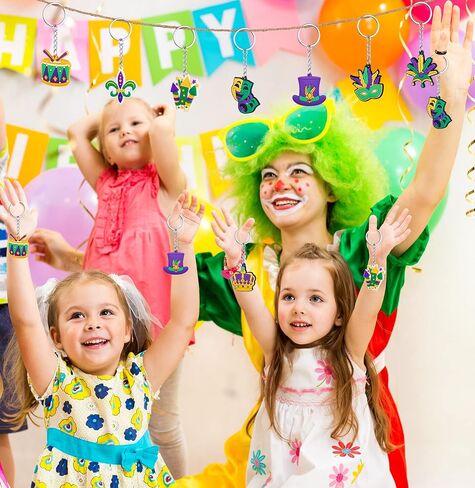 Jadive 36 Pcs Mardi Gras Decorations PVC Keychains Mardi Gras Theme Party Supplies Feather Masquerade Masks, Crowns, Fleurs-De-Lis, Mardi Gras Beads Chains (Mask) in Saudi Arabia