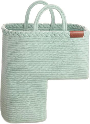 Stair Basket for Carpeted & Wooden Stairs - Cotton Rope Basket Staircase Handles - Storage Stair Steps For Laundry, Toys, Nursery Caddy - Fog Grey 15.75" L x 7.87" W x 15.75 "H in Saudi Arabia