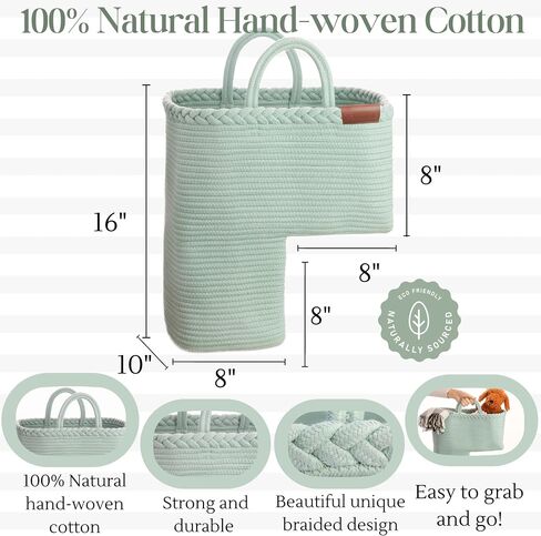 Stair Basket for Carpeted & Wooden Stairs - Cotton Rope Basket Staircase Handles - Storage Stair Steps For Laundry, Toys, Nursery Caddy - Fog Grey 15.75" L x 7.87" W x 15.75 "H in Saudi Arabia
