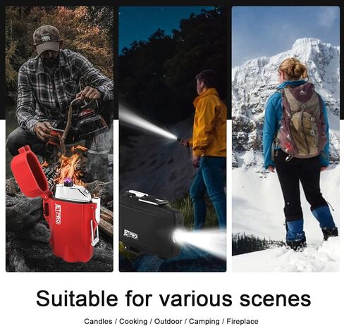 ولاعة JETPRO مقاومة للرياح ولاعة بلازما مزدوجة القوس قابلة لإعادة الشحن ولاعة عديمة اللهب مع صافرة طوارئ وحبل (أسود) in Kuwait