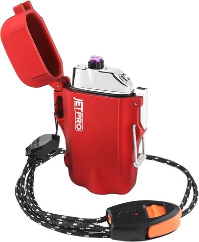 ولاعة JETPRO مقاومة للرياح ولاعة بلازما مزدوجة القوس قابلة لإعادة الشحن ولاعة عديمة اللهب مع صافرة طوارئ وحبل (أسود) in Kuwait