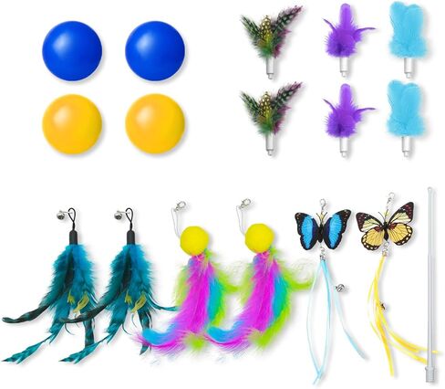 CATISM Replacement Butterflies Feathers/Cat Wand/Track Balls/Multi-Colored Feathers for Kitten Toys,Cat Toys for Indoor Cats Accessories (17 pcs) in Kuwait