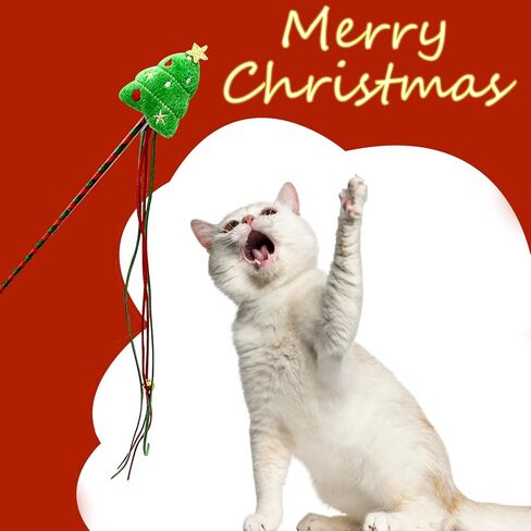 Christmas Cat Wand Toy for Cats, Xmas Cat Gift Box, Interactive Kitten Toys for Indoor Cats, Cat Feather Toys with Bell for Christmas (Christmas Tree) in Kuwait
