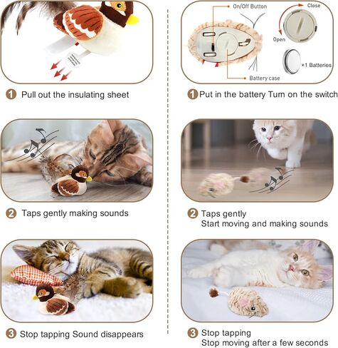 2 Pack Interactive Cat Toy Mouse, Real Chirping Bird Electronic Sound, Moving Automatic Cat Toys Mice Electronic with Furry Tail, Automatic Squeaky Cat Toys in Kuwait