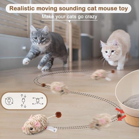 2 Pack Interactive Cat Toy Mouse, Real Chirping Bird Electronic Sound, Moving Automatic Cat Toys Mice Electronic with Furry Tail, Automatic Squeaky Cat Toys in Kuwait
