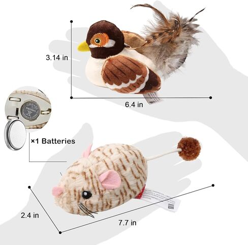 2 Pack Interactive Cat Toy Mouse, Real Chirping Bird Electronic Sound, Moving Automatic Cat Toys Mice Electronic with Furry Tail, Automatic Squeaky Cat Toys in Kuwait