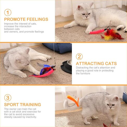 مجموعة ألعاب ريش القطط من POPETPOP - عصا دعابة تفاعلية قابلة للسحب مع 12 عبوة من الريش والديدان وصيد اليعسوب للقطط والقطط in Kuwait