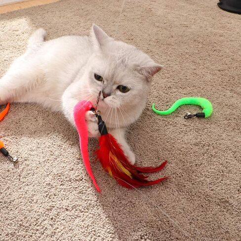 مجموعة ألعاب ريش القطط من POPETPOP - عصا دعابة تفاعلية قابلة للسحب مع 12 عبوة من الريش والديدان وصيد اليعسوب للقطط والقطط in Kuwait