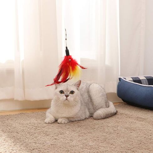 مجموعة ألعاب ريش القطط من POPETPOP - عصا دعابة تفاعلية قابلة للسحب مع 12 عبوة من الريش والديدان وصيد اليعسوب للقطط والقطط in Kuwait