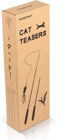 مجموعة ألعاب ريش القطط من POPETPOP - عصا دعابة تفاعلية قابلة للسحب مع 12 عبوة من الريش والديدان وصيد اليعسوب للقطط والقطط in Kuwait