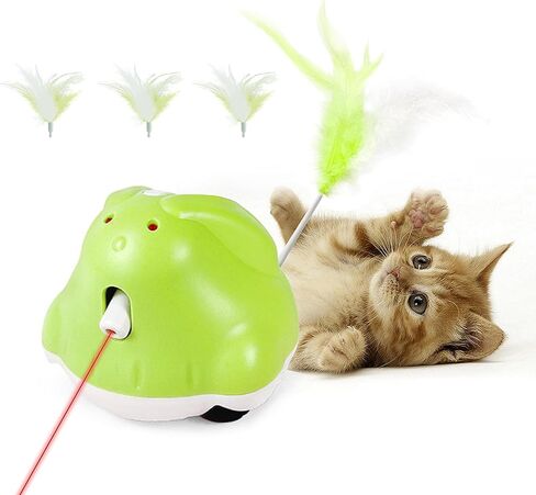 ZALBYUY Cat Laser Toy, Interactive Cat Toy with Laser Pointer, Automatic Cat Toy USB Rechargeable Cat Wand Toy with Feather, 4-in-1 Smart Kitten Toys for Pet Exercise Playing, 3 Modes in Kuwait