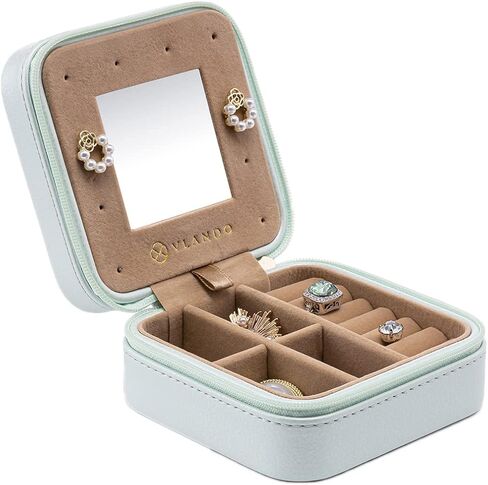 Vlando Small Travel Jewelry Box Organizer - Mirrored Jewelries Necklaces Rings Earrings Necklace Storage Case, Baby Blue in Saudi Arabia