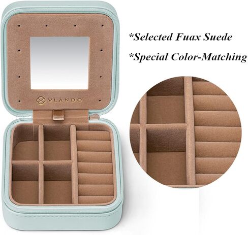 Vlando Small Travel Jewelry Box Organizer - Mirrored Jewelries Necklaces Rings Earrings Necklace Storage Case, Baby Blue in Saudi Arabia