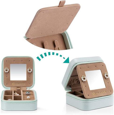 Vlando Small Travel Jewelry Box Organizer - Mirrored Jewelries Necklaces Rings Earrings Necklace Storage Case, Baby Blue in Saudi Arabia