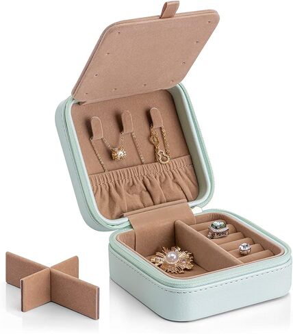 Vlando Small Travel Jewelry Box Organizer - Mirrored Jewelries Necklaces Rings Earrings Necklace Storage Case, Baby Blue in Saudi Arabia