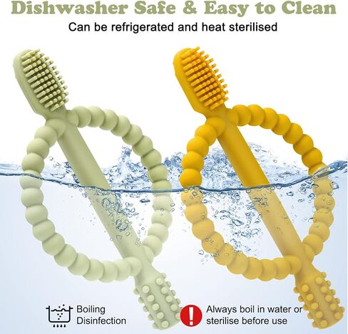 Baby Teething Toys with Easy-Hold Handle, Silicone Infant Toothbrush, Textured On Both Sides Helps Massage, Soothe Sore Gums, Teething Toys for Babies 0-6 Months, 6-12 Months Bright Green & Caramel in Saudi Arabia