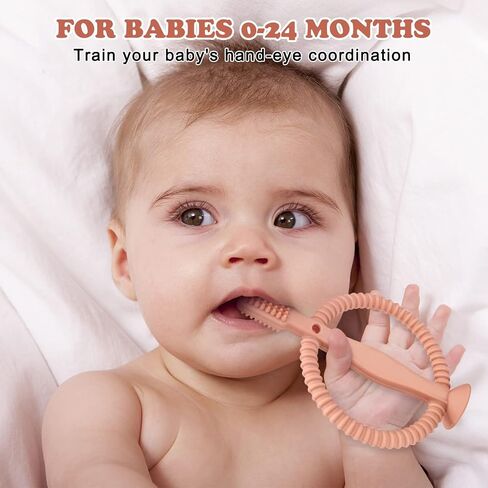 Baby Teething Toys with Easy-Hold Handle, Silicone Infant Toothbrush, Textured On Both Sides Helps Massage, Soothe Sore Gums, Teething Toys for Babies 0-6 Months, 6-12 Months Bright Green & Caramel in Saudi Arabia