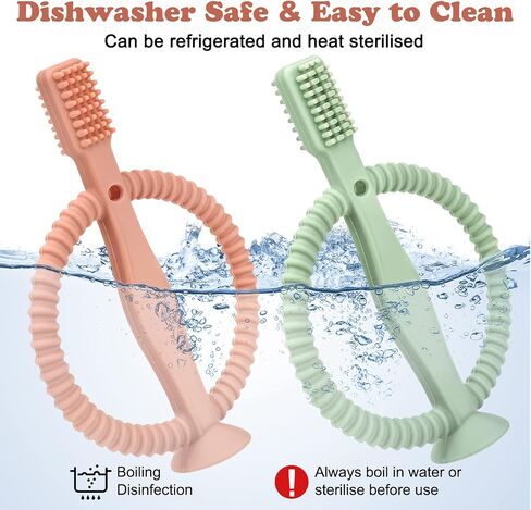 Baby Teething Toys with Easy-Hold Handle, Silicone Infant Toothbrush, Textured On Both Sides Helps Massage, Soothe Sore Gums, Teething Toys for Babies 0-6 Months, 6-12 Months Bright Green & Caramel in Saudi Arabia