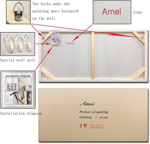 لوحة فنية من AMEI، لوحة فنية تجريدية مرسومة باليد ثلاثية الأبعاد على قماش حديث تجريدية لوحة فنية خشبية داخل إطار معلق لتزيين الحائط مقاس 24 × 48 بوصة متعددة in Kuwait