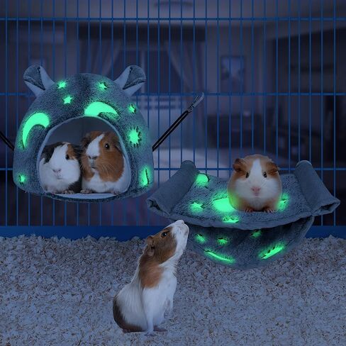 2Pack Luminous Hamster Hanging Swing Warm Bed Hammocks, Glow in The Dark Small Animal Pet Hideout House Warm Nest Moon and Star Sleeping House, Ferret Hedgehog Squirrel Guinea Pig Cage Toy Accessories in Kuwait