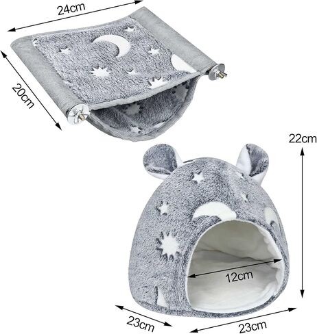 2Pack Luminous Hamster Hanging Swing Warm Bed Hammocks, Glow in The Dark Small Animal Pet Hideout House Warm Nest Moon and Star Sleeping House, Ferret Hedgehog Squirrel Guinea Pig Cage Toy Accessories in Kuwait