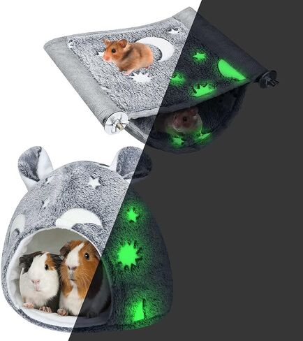 2Pack Luminous Hamster Hanging Swing Warm Bed Hammocks, Glow in The Dark Small Animal Pet Hideout House Warm Nest Moon and Star Sleeping House, Ferret Hedgehog Squirrel Guinea Pig Cage Toy Accessories in Kuwait