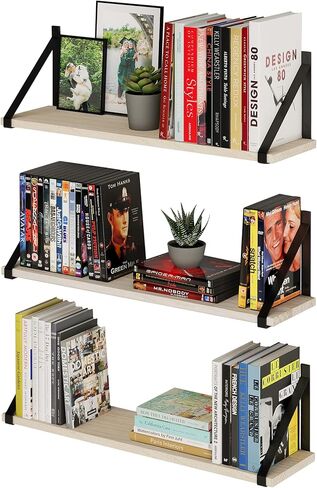 Wallniture Bora Floating Shelves for Wall Storage, 24"x6" Floating Bookshelf Set of 3, Natural Wood Wall Shelves for Living Room, Bedroom, Bathroom, Kitchen in Saudi Arabia