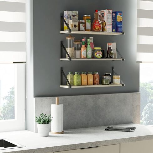 Wallniture Bora Floating Shelves for Wall Storage, 24"x6" Floating Bookshelf Set of 3, Natural Wood Wall Shelves for Living Room, Bedroom, Bathroom, Kitchen in Saudi Arabia