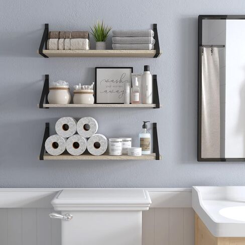 Wallniture Bora Floating Shelves for Wall Storage, 24"x6" Floating Bookshelf Set of 3, Natural Wood Wall Shelves for Living Room, Bedroom, Bathroom, Kitchen in Saudi Arabia