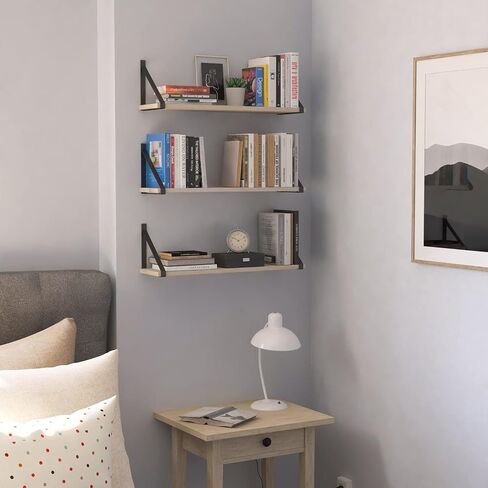Wallniture Bora Floating Shelves for Wall Storage, 24"x6" Floating Bookshelf Set of 3, Natural Wood Wall Shelves for Living Room, Bedroom, Bathroom, Kitchen in Saudi Arabia