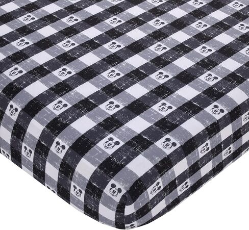 Disney Mickey Mouse - Black, White and Gray Plaid Nursery Fitted Crib Sheet in Kuwait