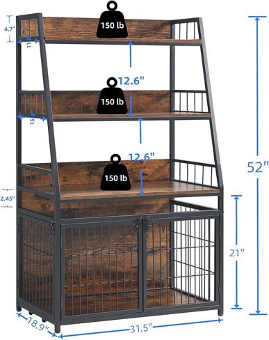 Sufulaa Furniture Style Dog Crate for Small Dog, Heavy Duty Anti-Chew Dog Kennel Furniture with 3 Doors, Wooden Indoor Basic Dog Cage with 3-Layer Storage Shelves (Rustic Brown Wood Grain, Small) in Kuwait