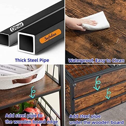 Sufulaa Furniture Style Dog Crate for Small Dog, Heavy Duty Anti-Chew Dog Kennel Furniture with 3 Doors, Wooden Indoor Basic Dog Cage with 3-Layer Storage Shelves (Rustic Brown Wood Grain, Small) in Kuwait