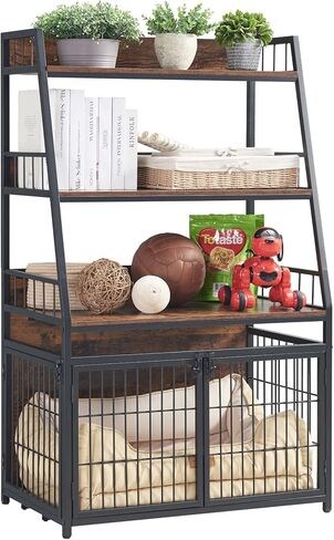 Sufulaa Furniture Style Dog Crate for Small Dog, Heavy Duty Anti-Chew Dog Kennel Furniture with 3 Doors, Wooden Indoor Basic Dog Cage with 3-Layer Storage Shelves (Rustic Brown Wood Grain, Small) in Kuwait