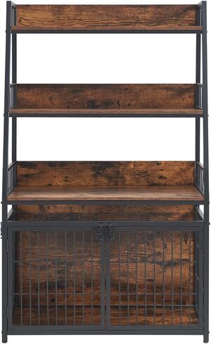 Sufulaa Furniture Style Dog Crate for Small Dog, Heavy Duty Anti-Chew Dog Kennel Furniture with 3 Doors, Wooden Indoor Basic Dog Cage with 3-Layer Storage Shelves (Rustic Brown Wood Grain, Small) in Kuwait