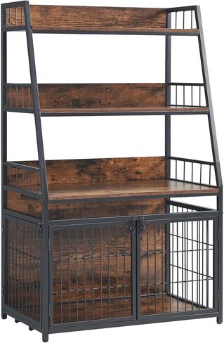 Sufulaa Furniture Style Dog Crate for Small Dog, Heavy Duty Anti-Chew Dog Kennel Furniture with 3 Doors, Wooden Indoor Basic Dog Cage with 3-Layer Storage Shelves (Rustic Brown Wood Grain, Small) in Kuwait