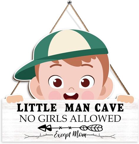 علامة حائط خشبية معلقة على شكل كهف الرجل الصغير، ديكور جدار غرفة نوم الأطفال الصغار، تصميم لوح خشبي، لافتة معلقة لديكور المنزل in Kuwait