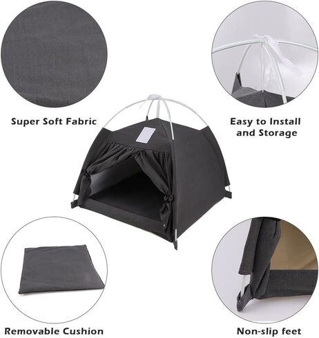 كهف سرير للقطط للقطط الداخلية، خيم تيبي للحيوانات الأليفة قابلة للإزالة مع وسادة، خيمة مريحة للتنفس للقطط، سرير قابل للطي للحيوانات الأليفة للقطط والكلاب الصغيرة (كحلي) in Kuwait