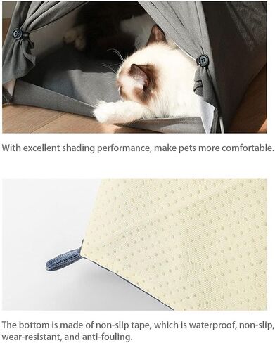 كهف سرير للقطط للقطط الداخلية، خيم تيبي للحيوانات الأليفة قابلة للإزالة مع وسادة، خيمة مريحة للتنفس للقطط، سرير قابل للطي للحيوانات الأليفة للقطط والكلاب الصغيرة (كحلي) in Kuwait